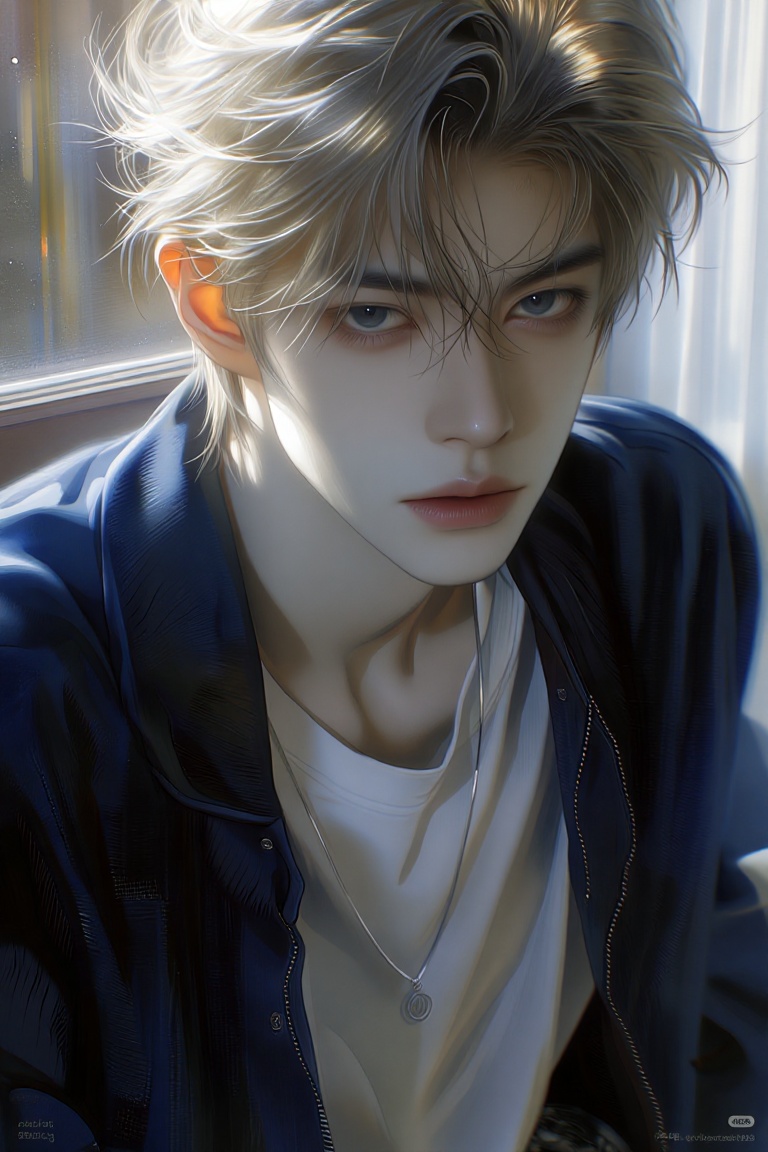 (Highly refined art style) 1male,  solo,  semi realistic young man on Tensor.Art