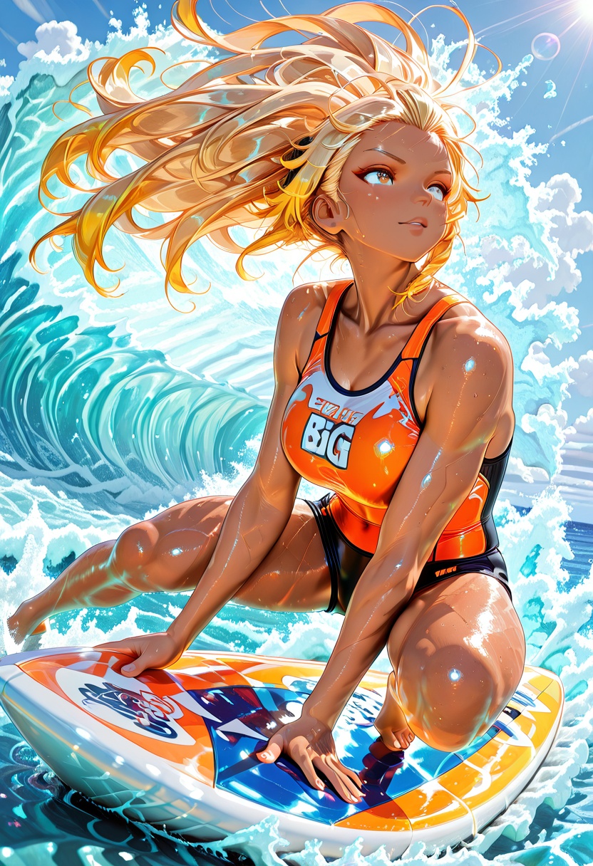 1girl,  surfer girl,  ocean surfing on Tensor.Art