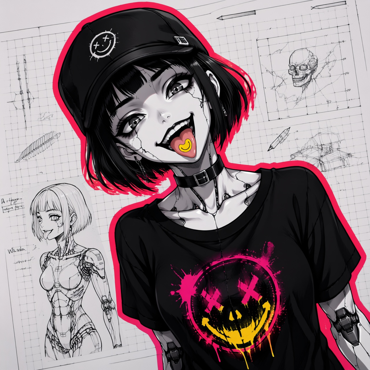 [dark_anima] ye-pop year 2025,  A sharp,  high-contrast digital anime illustration with a tilted Dutch angle. The characte...