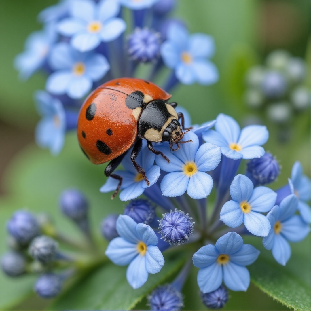 A tender ladybug among blue flowers on Tensor.Art