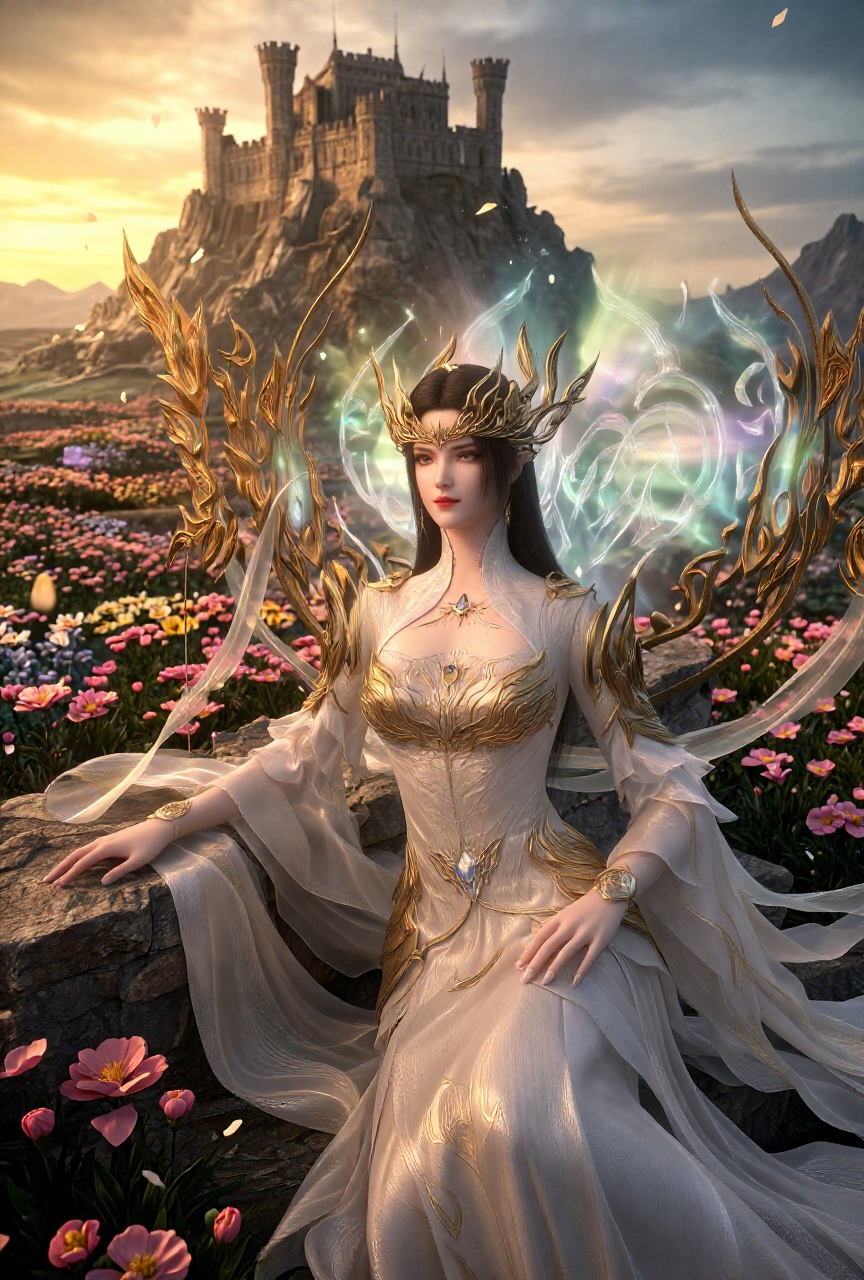 captured in half-body,  black hair wearing white regal outfit,  goddess on Tensor.Art