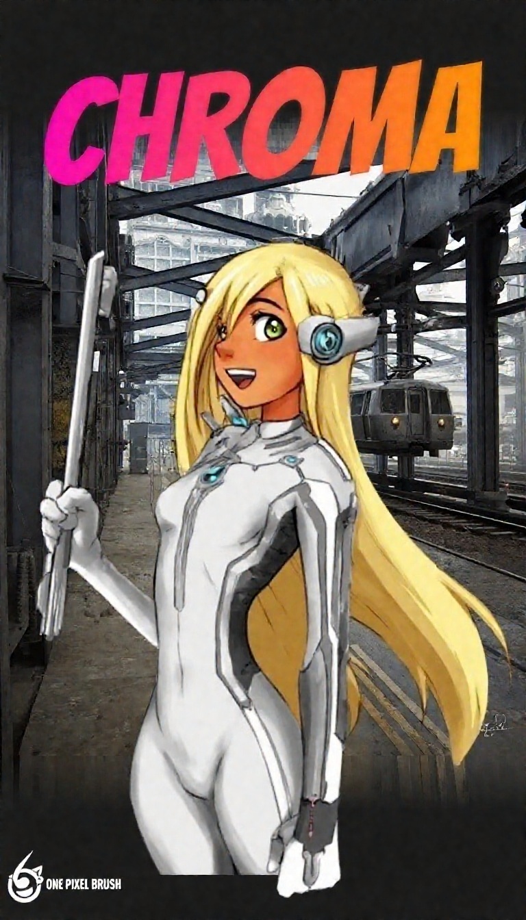 This image features a blend of a digital character illustration superimposed over a realistic industrial background. The e...