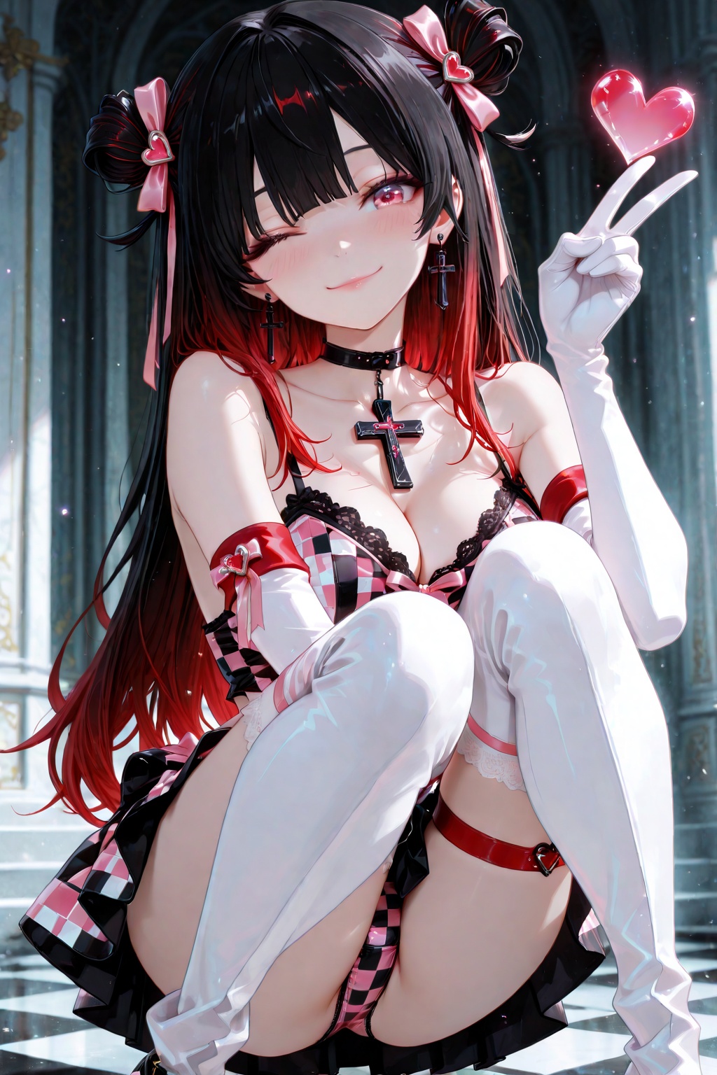 The finest quality,  an incredibly exquisite masterpiece,  Tsukino Himeko. Black hair with pink-to-red gradient tips on Te...