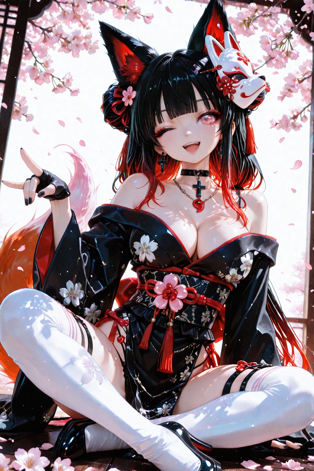 Himeko Tsukino,  a cute gothic-style idol girl,  black hair with a pink-to-red gradient on Tensor.Art