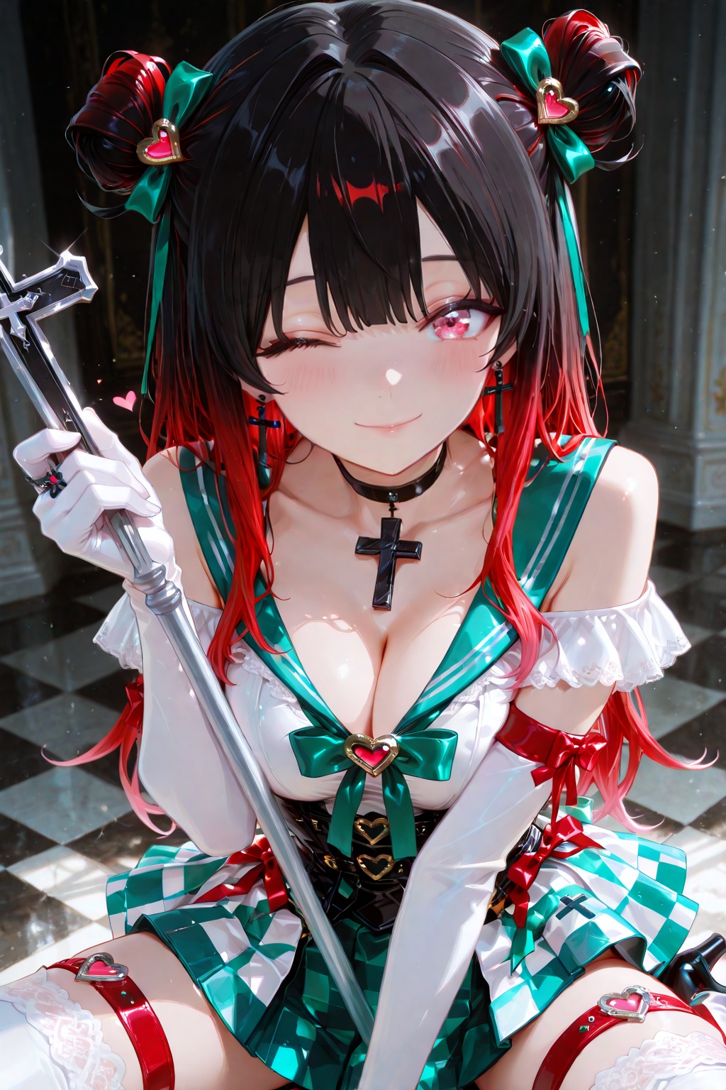 The finest quality,  an incredibly exquisite masterpiece,  Tsukino Himeko. Black hair with pink-to-red gradient tips on Te...