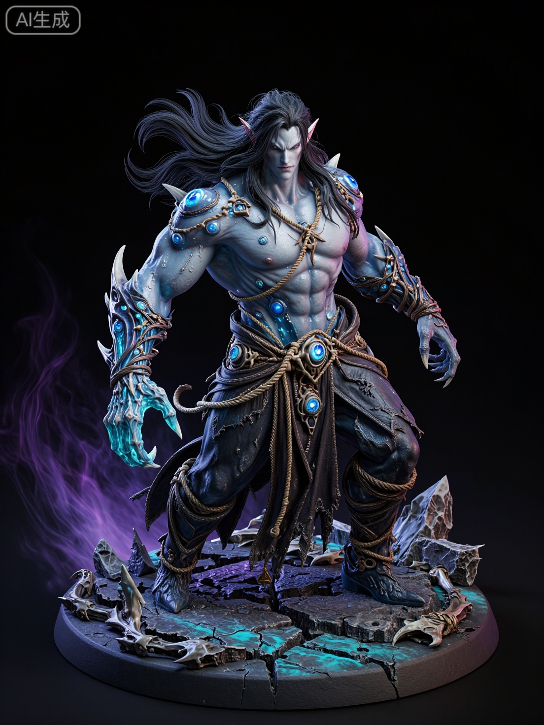 A high-detail 3D render of a malevolent elven deity,  tall and muscular,  with pale blue skin by Sayid on Tensor.Art