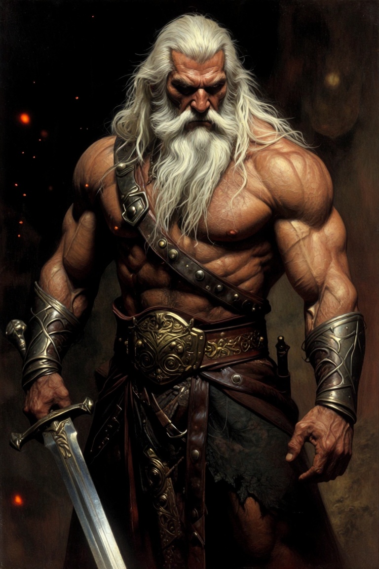 This is a highly detailed,  digital fantasy artwork depicting a formidable,  muscular on Tensor.Art