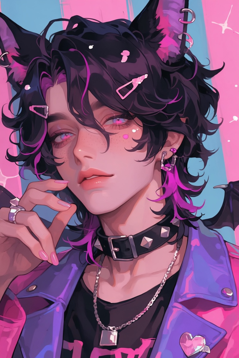 male,  bat_ears,  fluffy_plum_purple_hair on Tensor.Art