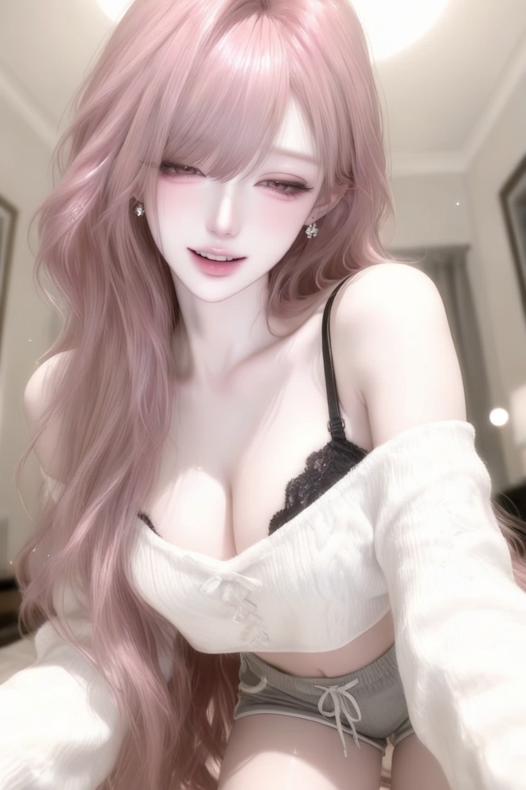 1 woman,  solo,  Long wavy pastel pink hair on Tensor.Art