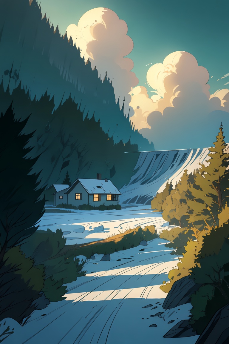 Rtoon,  glacier scene,  house on Tensor.Art
