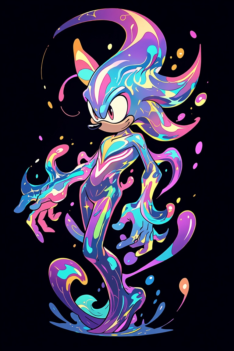 Rtoon,  A dazzlingly shimmering sonic symbiote radiates bioluminescent hues,  embodying a captivating blend of enchantment...