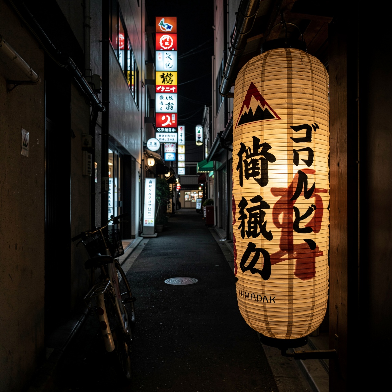 HFMAXDARK,  In a narrow Japanese alleyway at night,  a large on Tensor.Art
