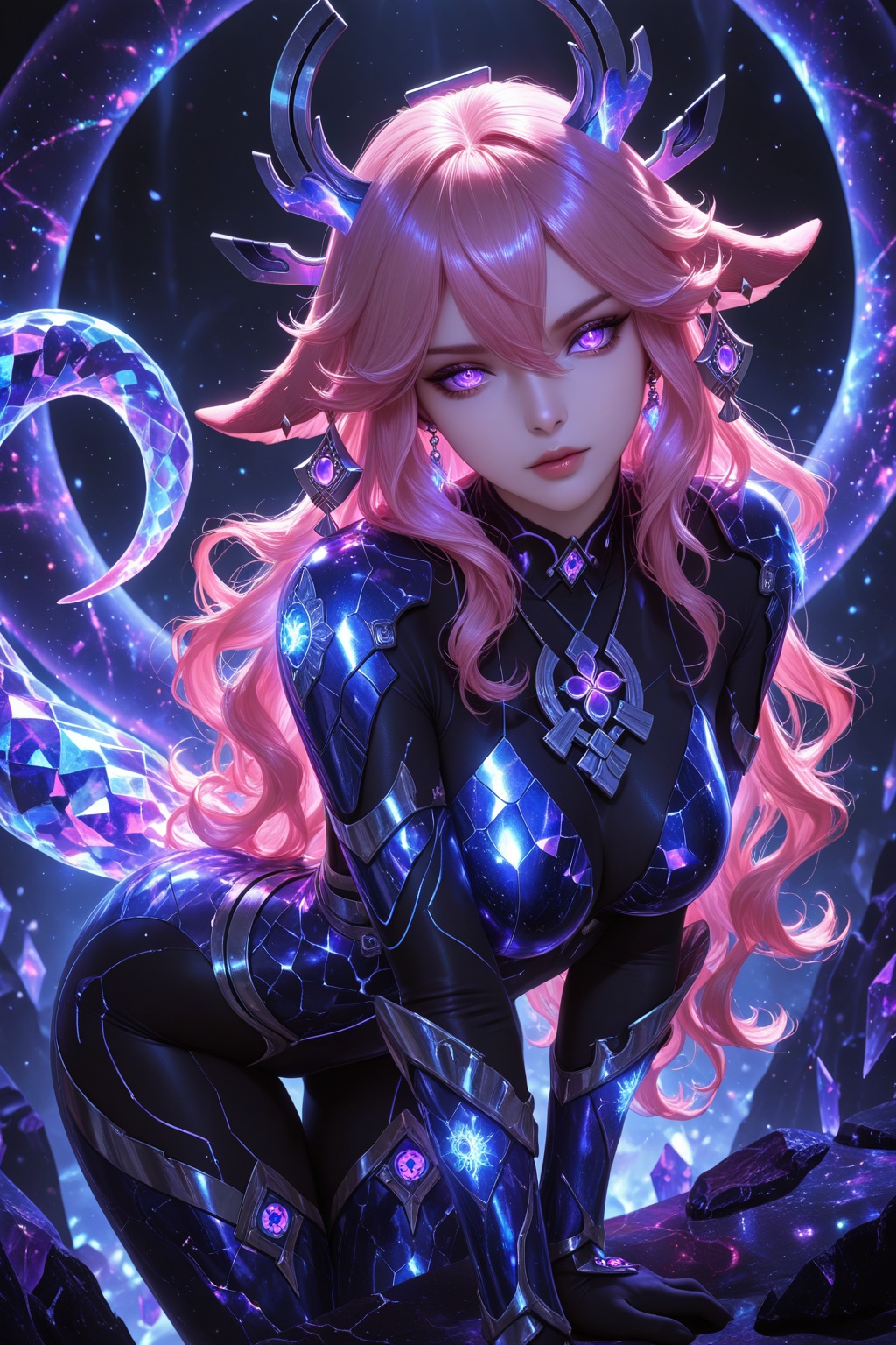 1girl,  solo,  short pink wavy hair by 月老板 on Tensor.Art