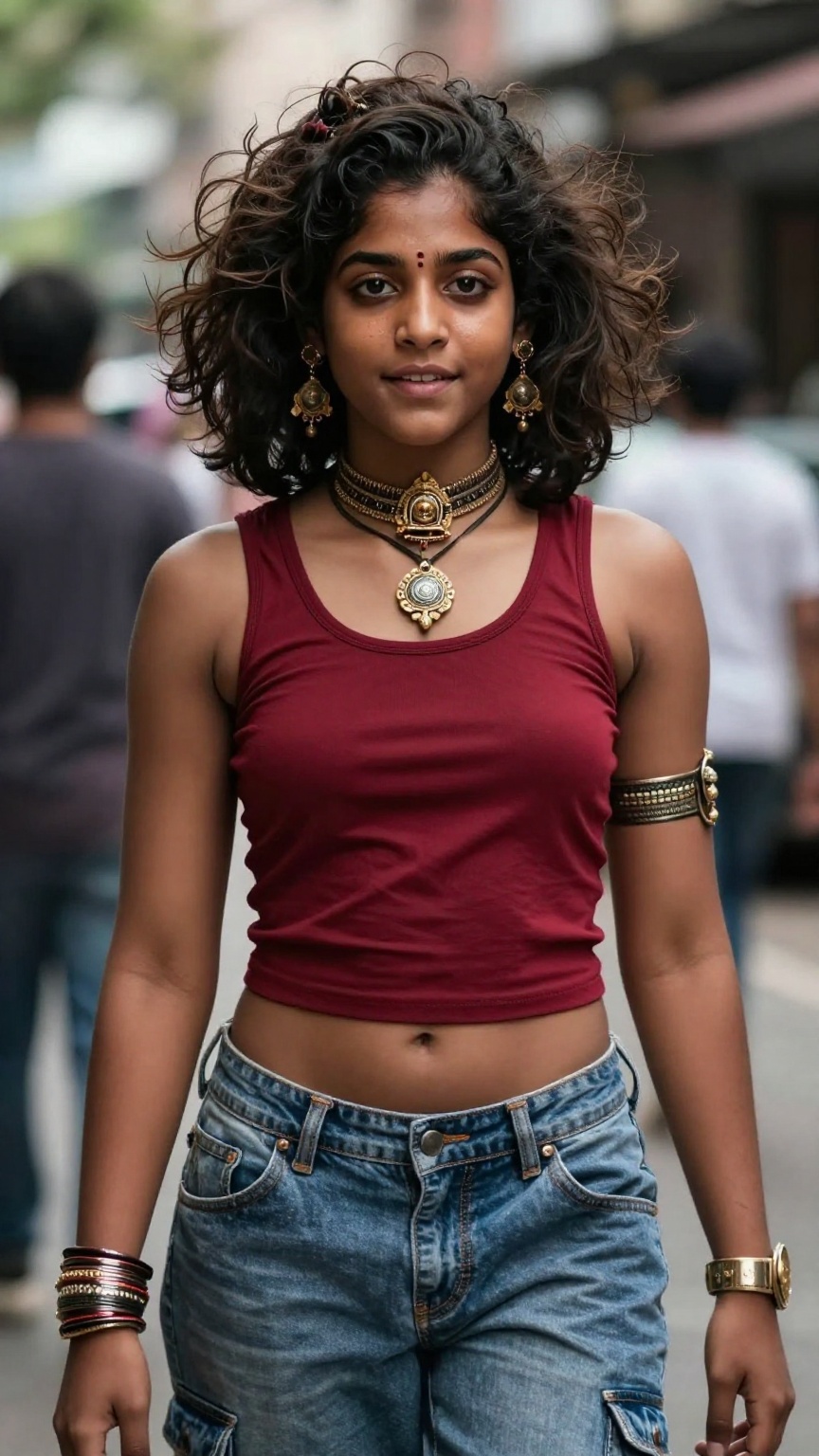 Indian demon goddess reimagined in modern times,  hyperrealistic portrait,  warm dark bronze skin on Tensor.Art