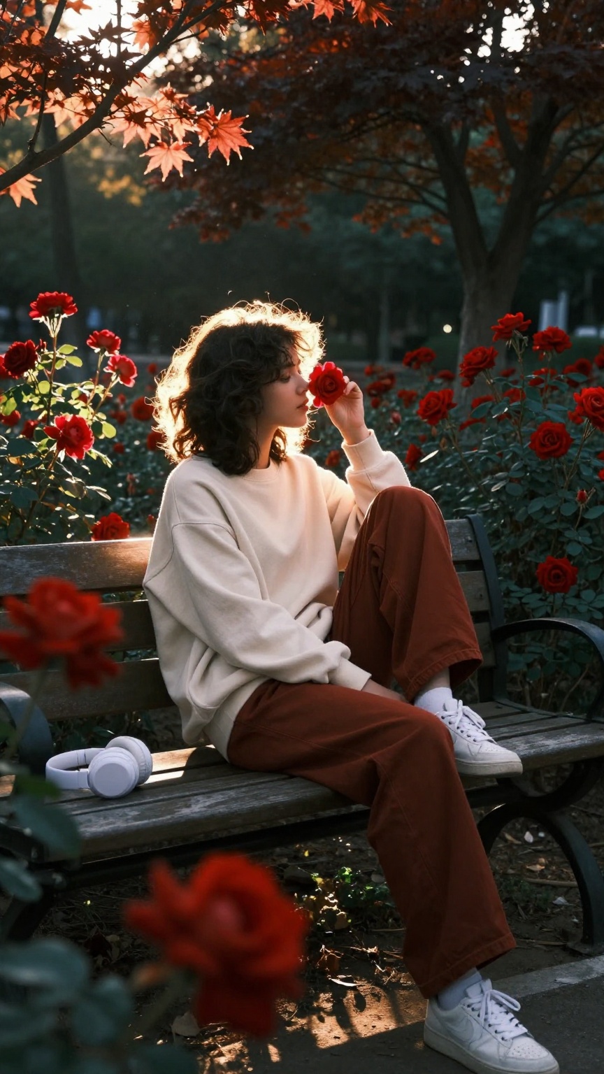 Captured in a medium full shot with a low-angle perspective that emphasizes the subject’s contemplative presence,  this im...
