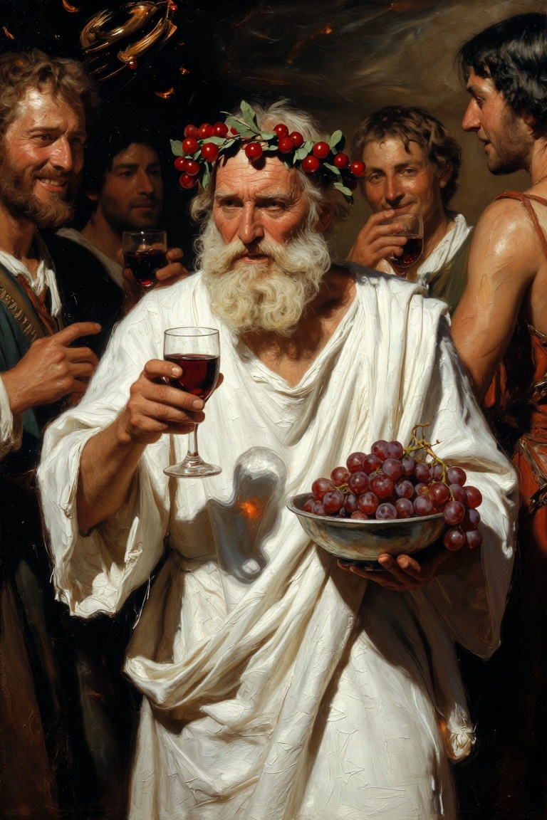 The image depicts a scene with a group of people gathered together,  seemingly in a festive or celebratory setting. The ce...