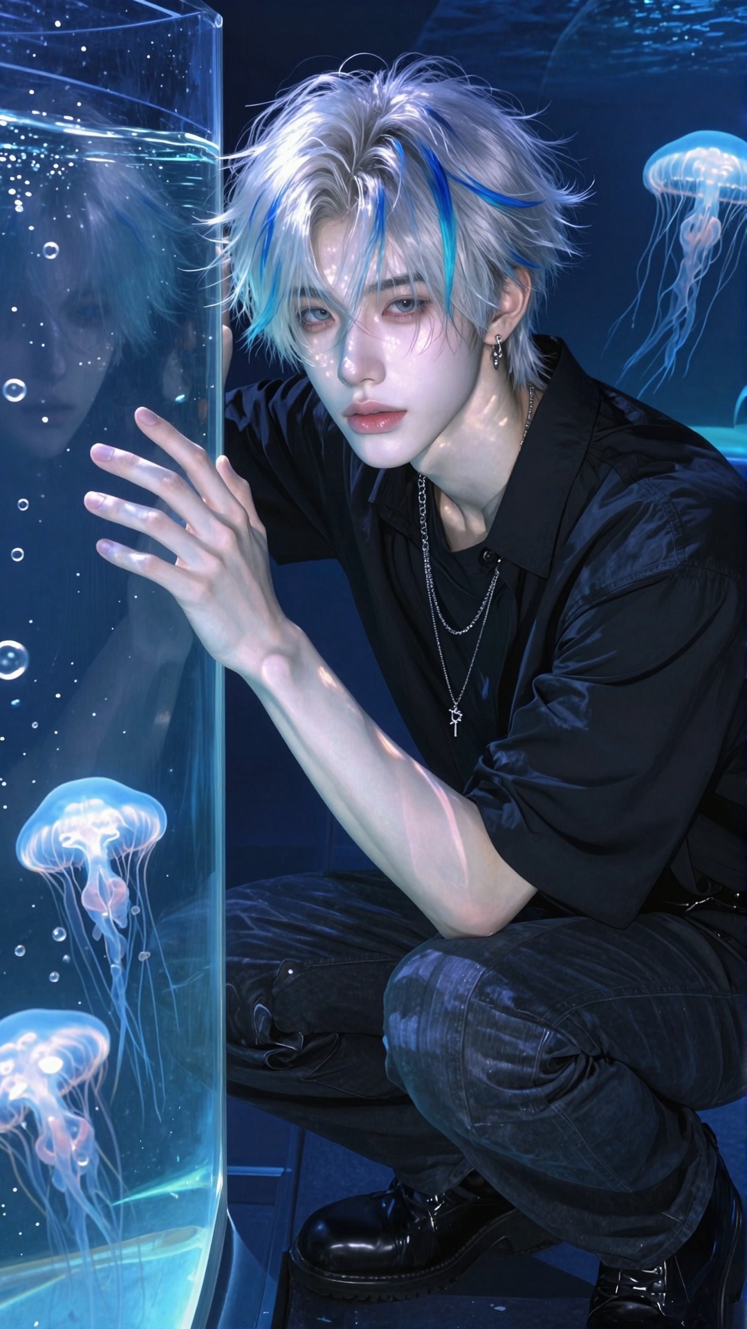 [((full lip,  glossy lips,  douyin style))] character: ((aquarium tunnel background on Tensor.Art
