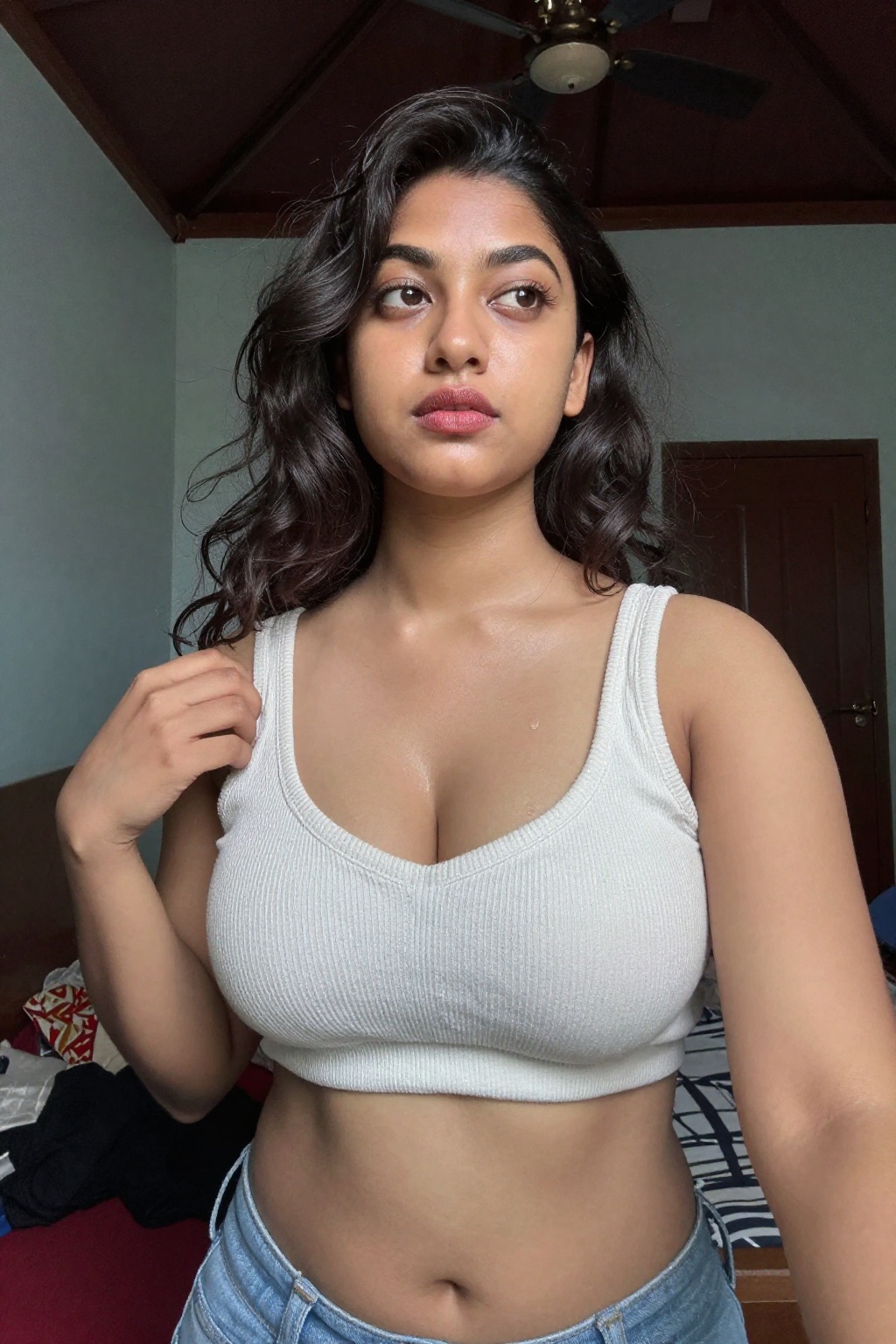 18yo bangali cute girl taking hot selfie of her lips and boobs,  underboobs,  face in frame on Tensor.Art