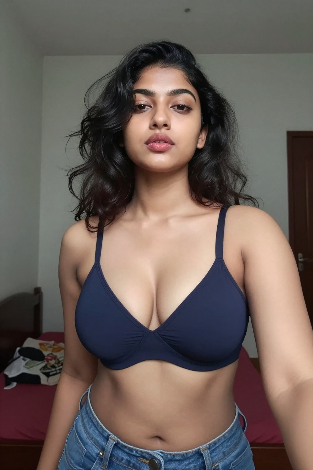 18yo mallu cute girl taking hot selfie of her lips and boobs,  underboobs,  face in frame on Tensor.Art
