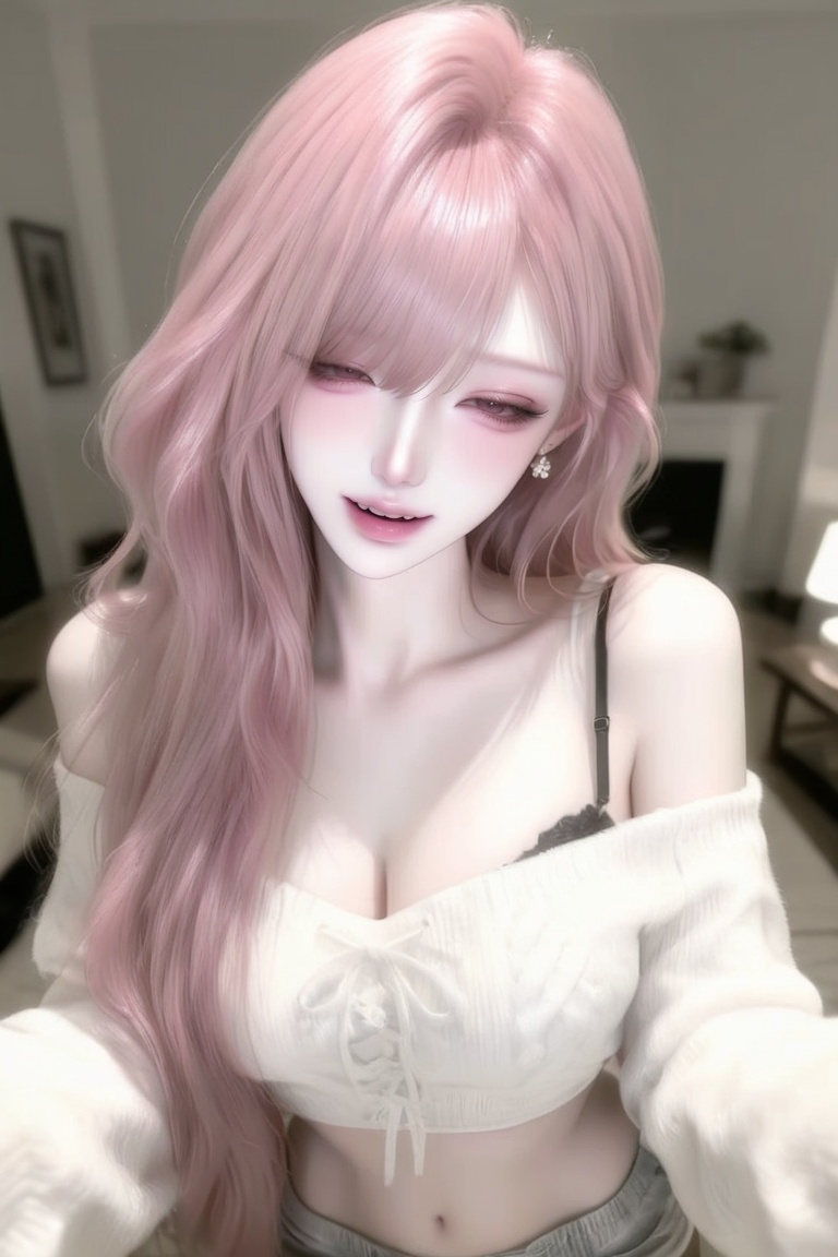 1 woman,  solo,  Long wavy pastel pink hair on Tensor.Art