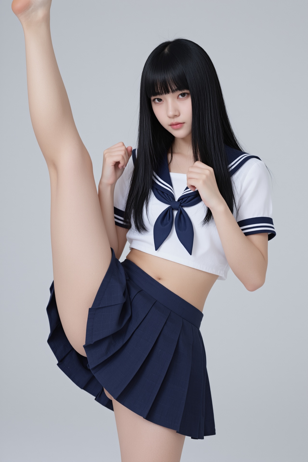 画幅比例2:3,  主体为一位气质冷冽的写实风格年轻东亚少女,  造型是乌黑顺滑的齐刘海黑长直 on Tensor.Art
