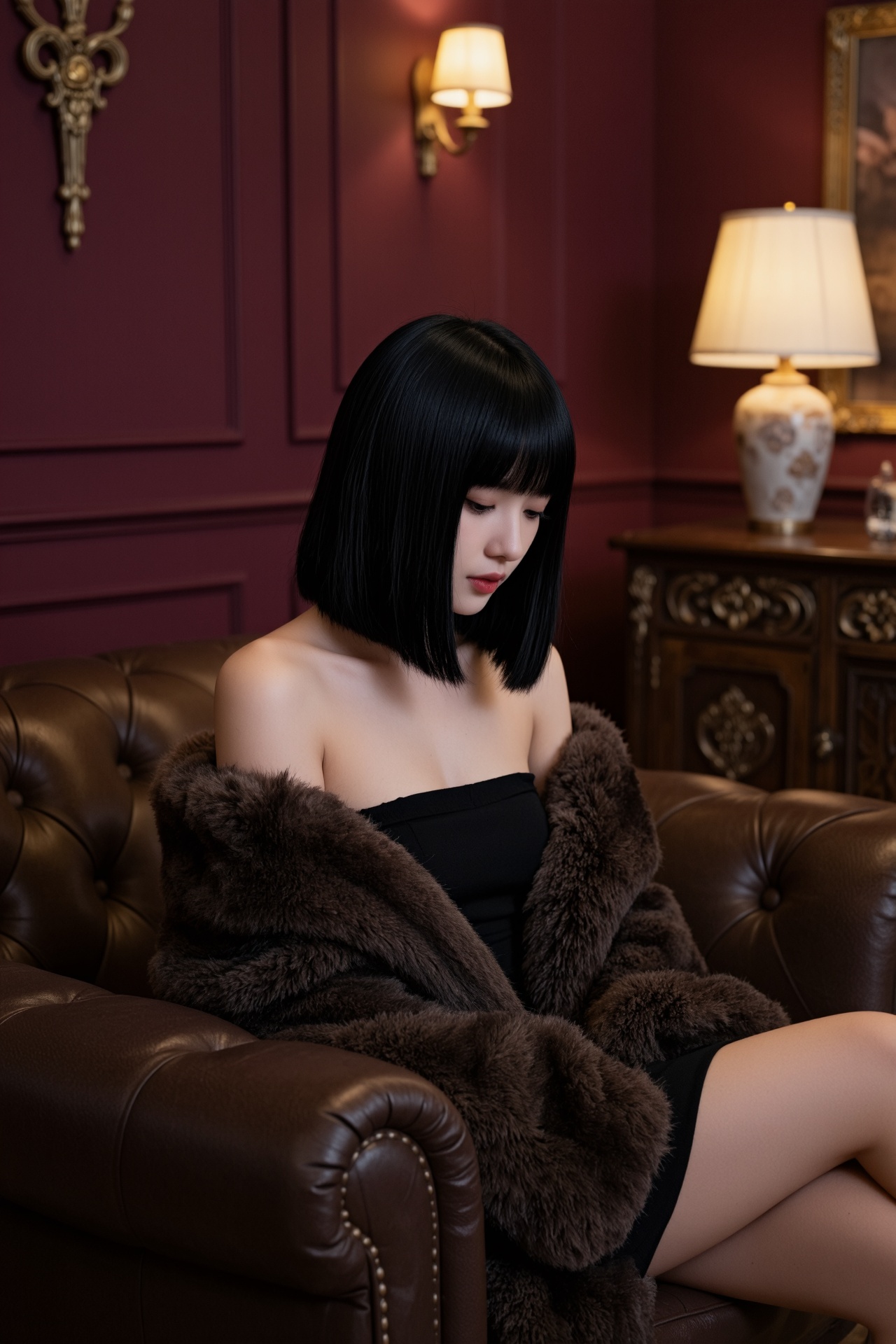 画幅比例2:3,  主体为一位气质清冷的年轻东亚女性,  造型是乌黑顺滑的齐肩波波头 on Tensor.Art