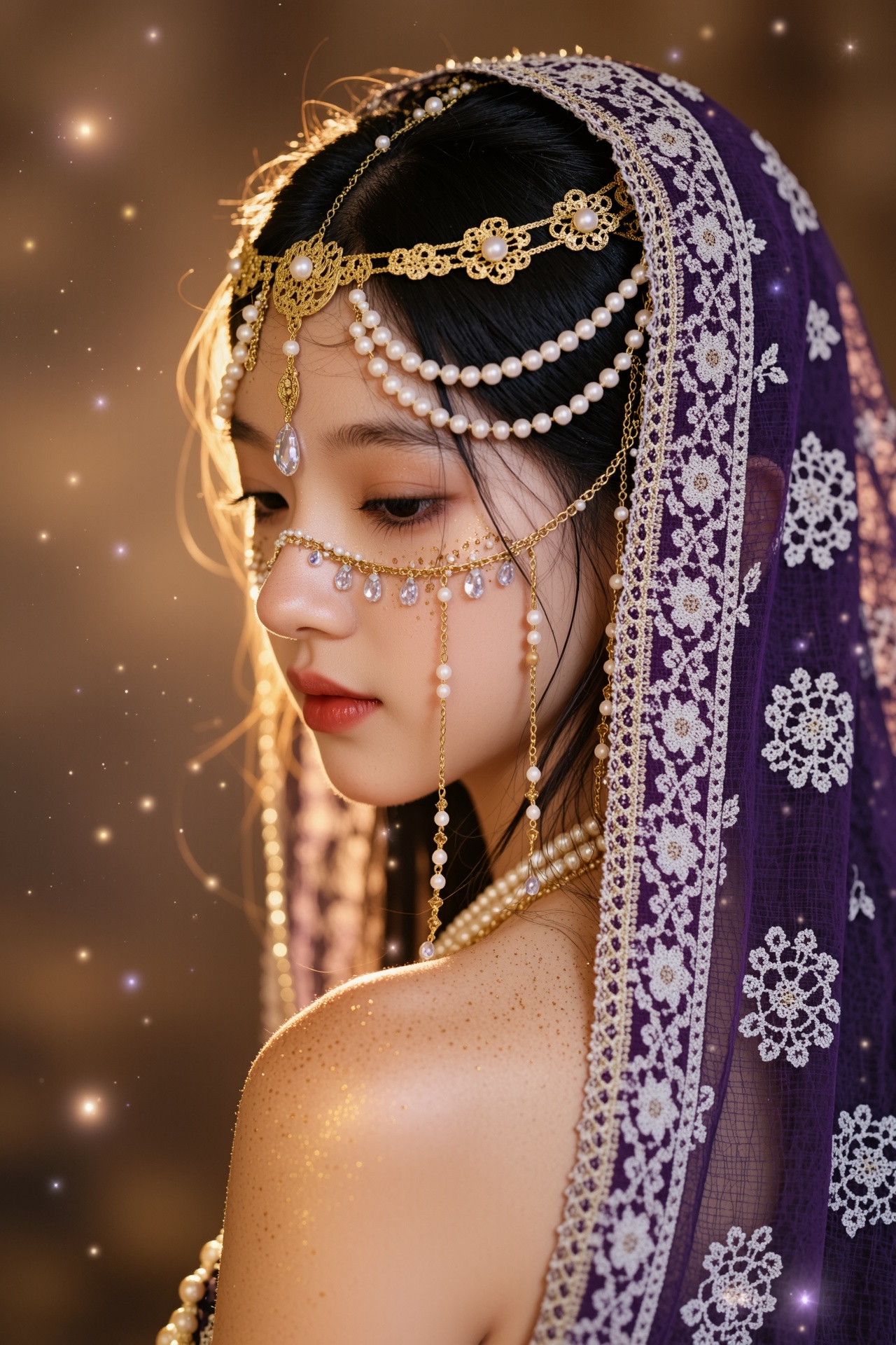 主体：温婉精致的东亚年轻少女,  侧颜特写,  乌黑盘发 on Tensor.Art
