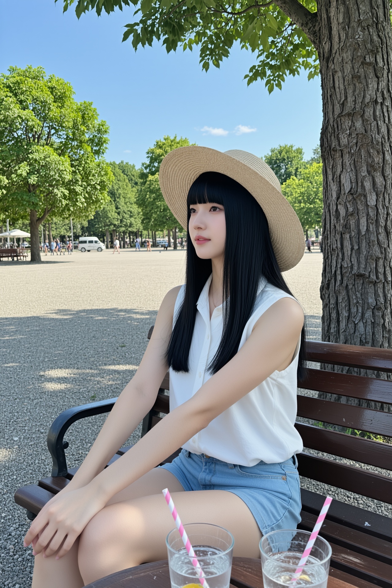 画幅比例2:3,  主体为一位气质清爽松弛的年轻东亚女性,  造型是乌黑顺滑的齐刘海黑长直 on Tensor.Art