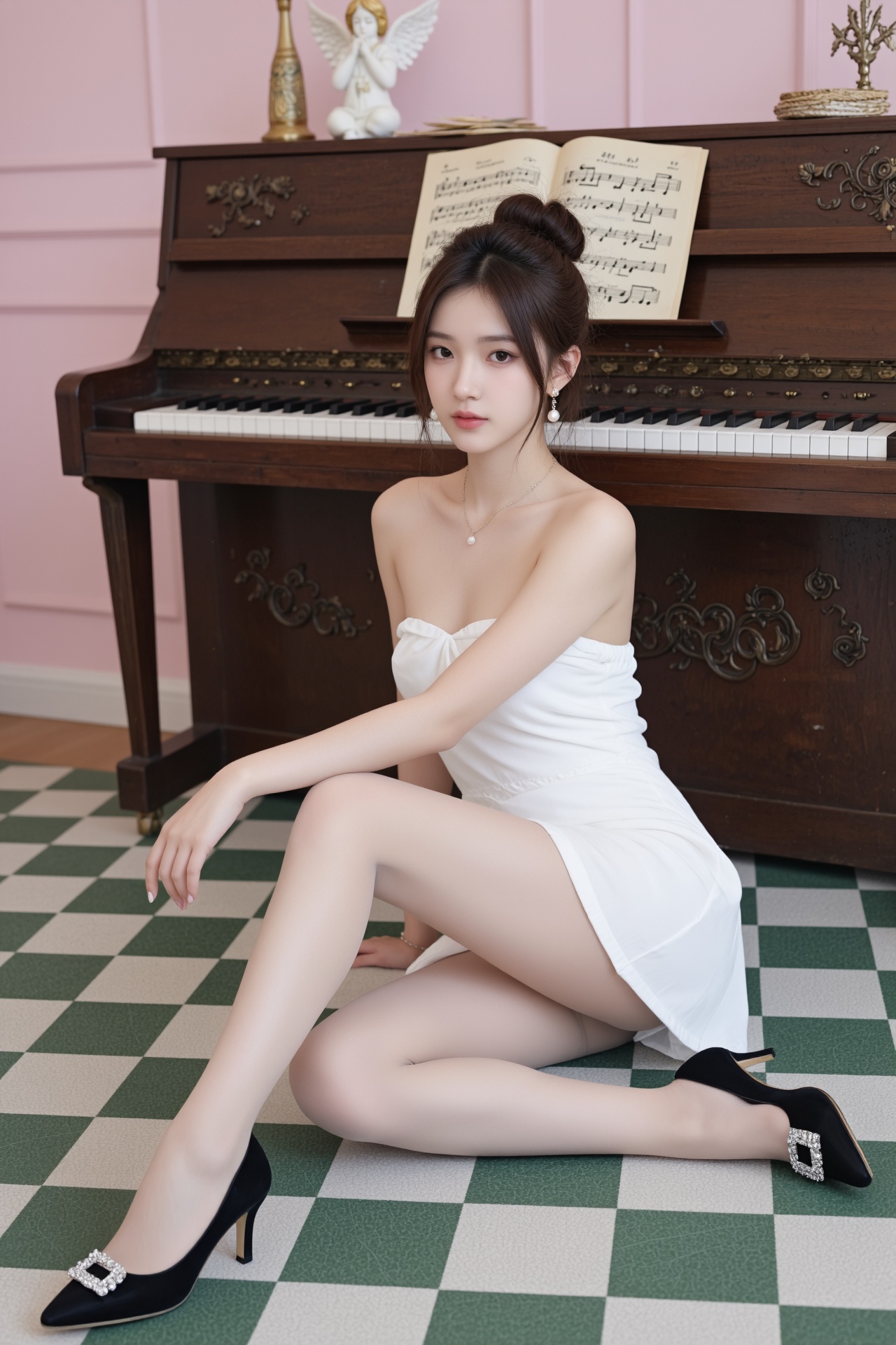 画幅比例2:3,  主体为一位气质优雅清冷的年轻东亚女性,  造型是深棕盘发 on Tensor.Art