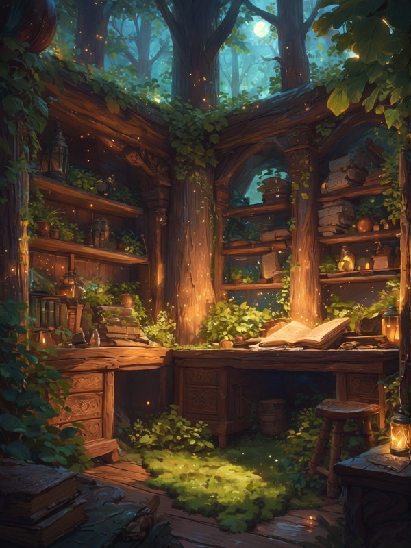 no human,  interior,  elven treehouse interior on Tensor.Art