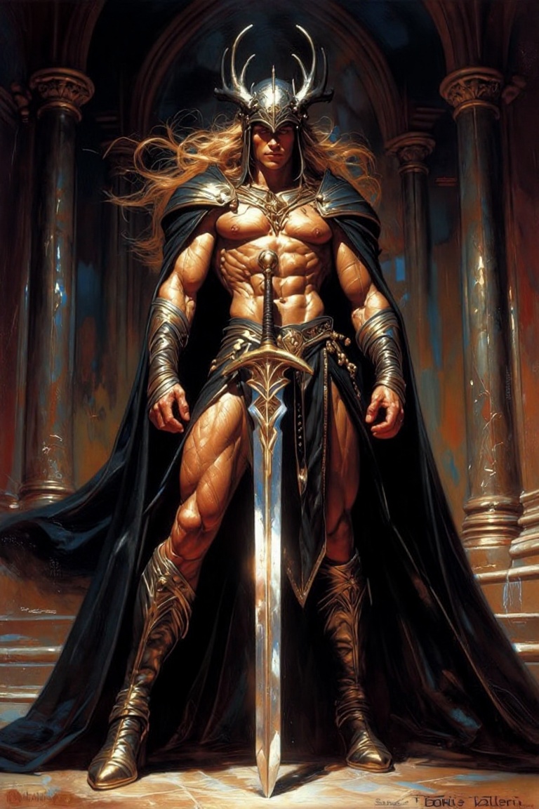 The image depicts a highly detailed and intricate character standing in a grand,  gothic-style interior. The character is...