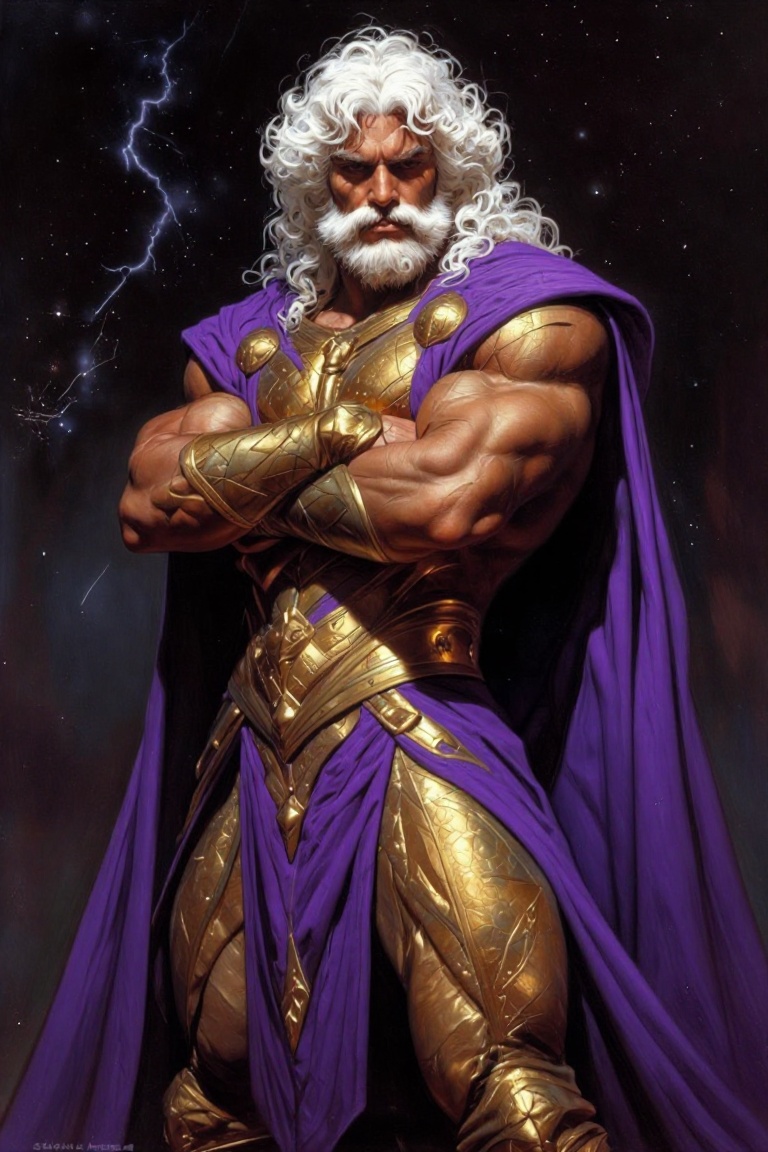The image depicts a figure with a white,  curly,  and well-groomed beard and hair on Tensor.Art