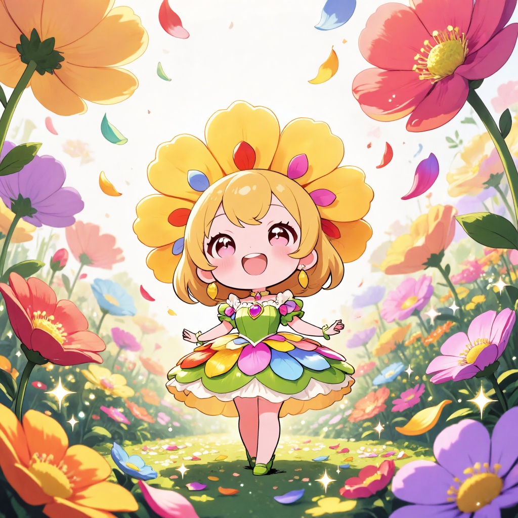 (flower princess dress,  petal accessories),  (huge round face on Tensor.Art