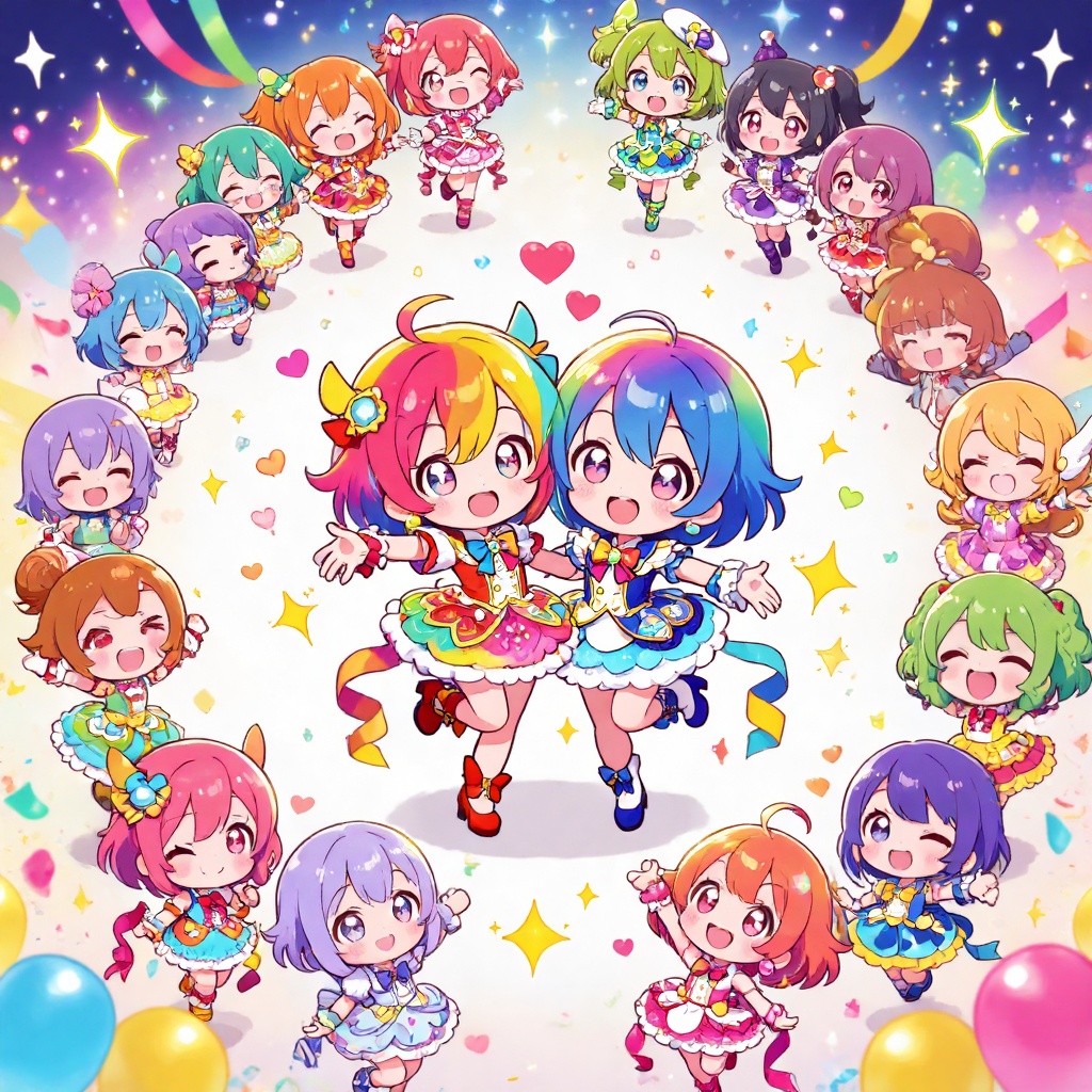(various cute outfits),  (multiple expressions,  rainbow hairstyles) on Tensor.Art