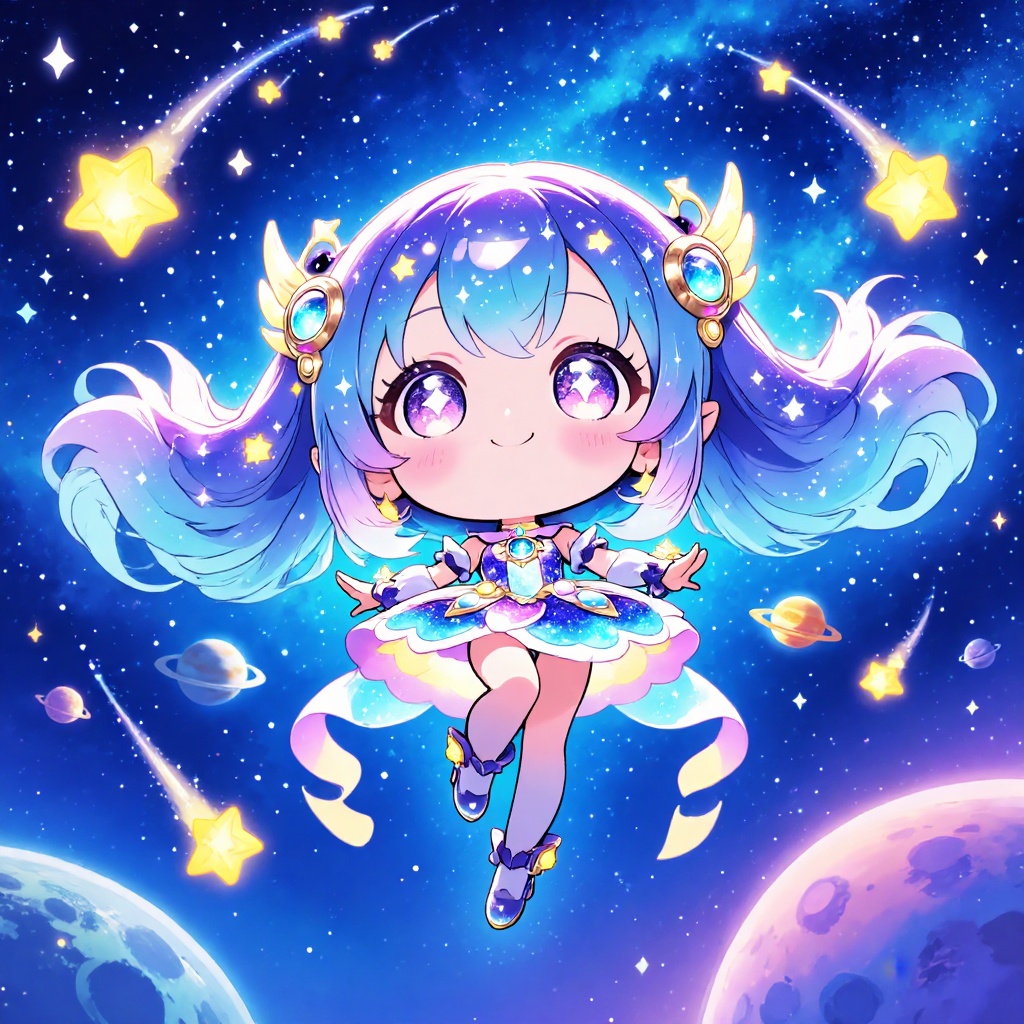 (galaxy idol costume,  celestial accessories),  (massive eyes on Tensor.Art