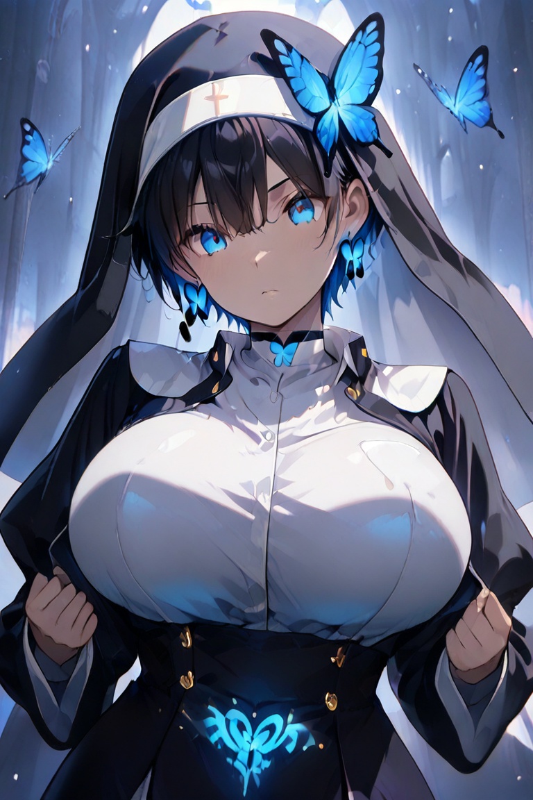 Kiyoka-chan,  blue glowing earrings,  tattoo on clothing boyish on Tensor.Art