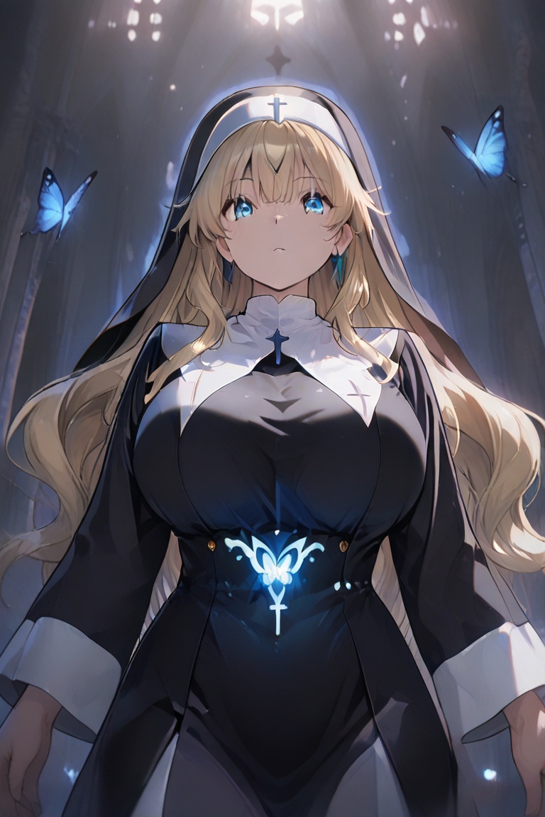 Beautiful nun,  A nun with a beautiful bust line,  Glowing effect on Tensor.Art