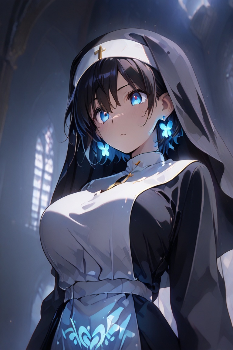 Beautiful nun,  A nun with a beautiful bust line,  Glowing effect on Tensor.Art