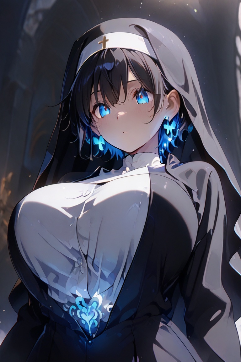 Beautiful nun,  A nun with a beautiful bust line,  Glowing effect on Tensor.Art