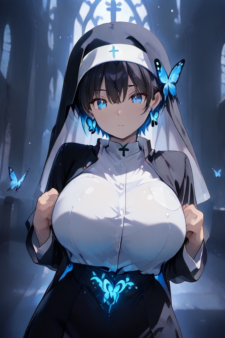 Kiyoka-chan,  blue glowing earrings,  tattoo on clothing boyish on Tensor.Art