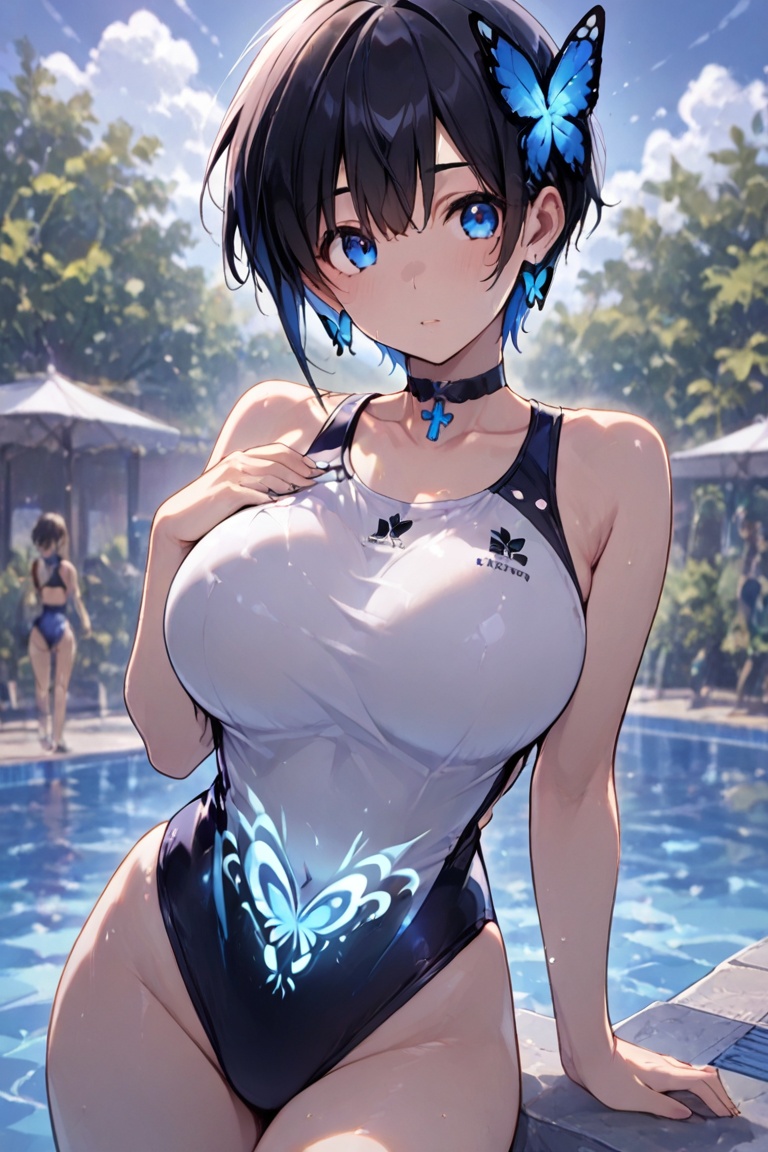 competitive swimwear,  White and dark blue competitive swimwear ,  masterpiece on Tensor.Art