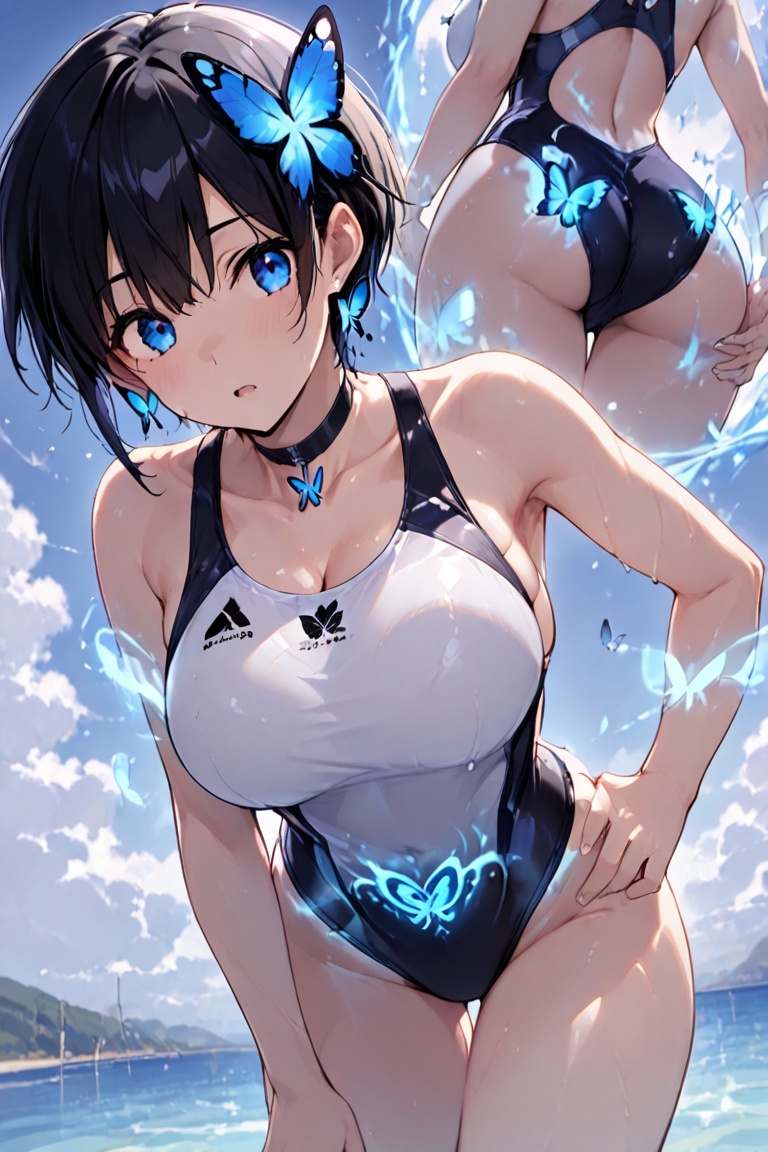 competitive swimwear,  White and dark blue competitive swimwear ,  masterpiece on Tensor.Art