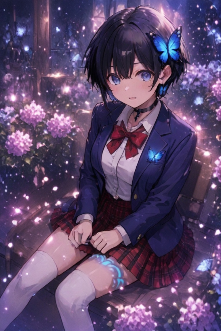 Glowing effect,  Blazer girls' uniform,  Skirt tattoos on Tensor.Art
