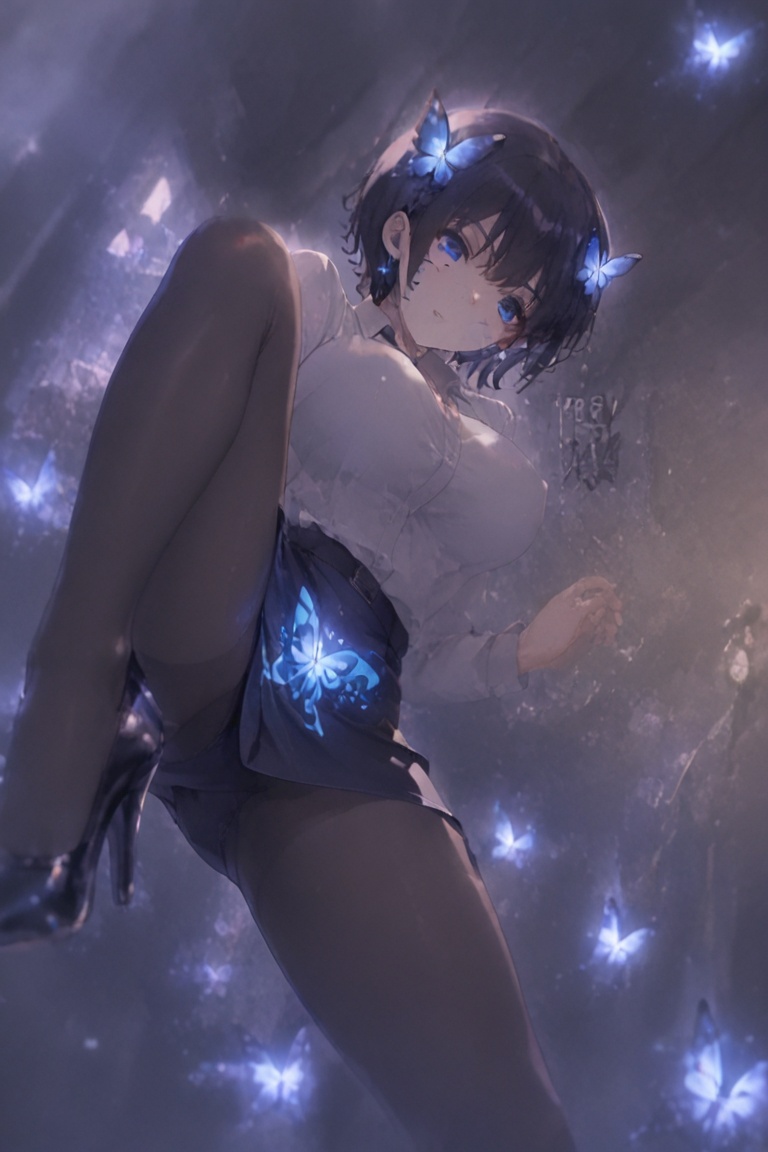 Beautiful breasts,  full breasts,  butterfly hair ornament on Tensor.Art