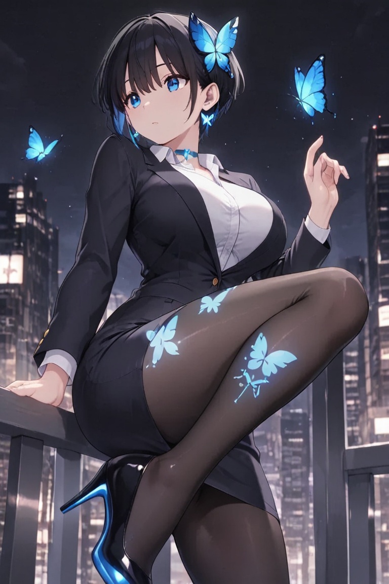 Beautiful breasts,  full breasts,  butterfly hair ornament on Tensor.Art