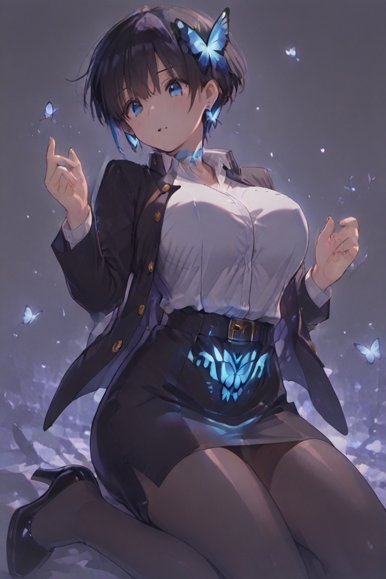Beautiful breasts,  full breasts,  butterfly hair ornament on Tensor.Art