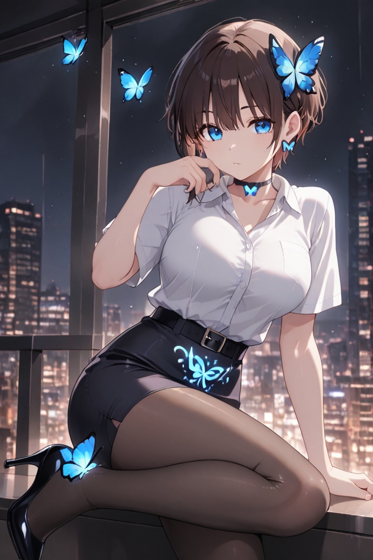 Beautiful breasts,  full breasts,  butterfly hair ornament on Tensor.Art