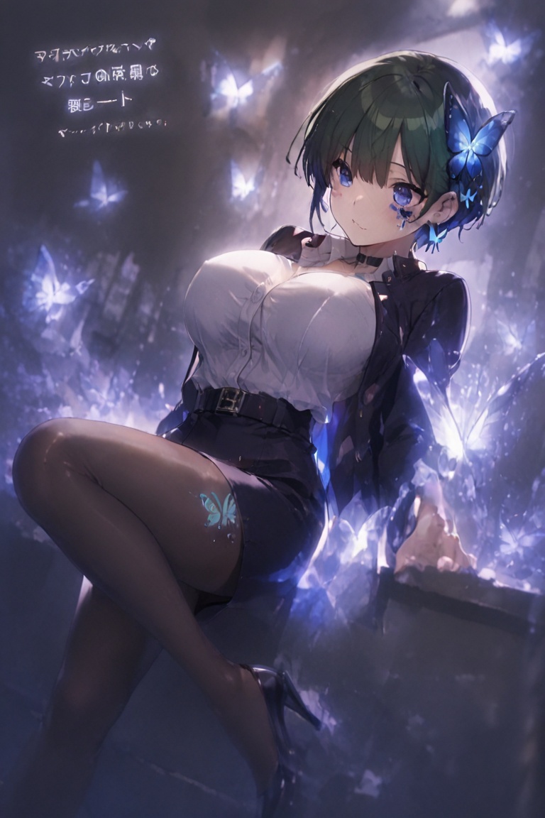 Beautiful breasts,  full breasts,  butterfly hair ornament on Tensor.Art
