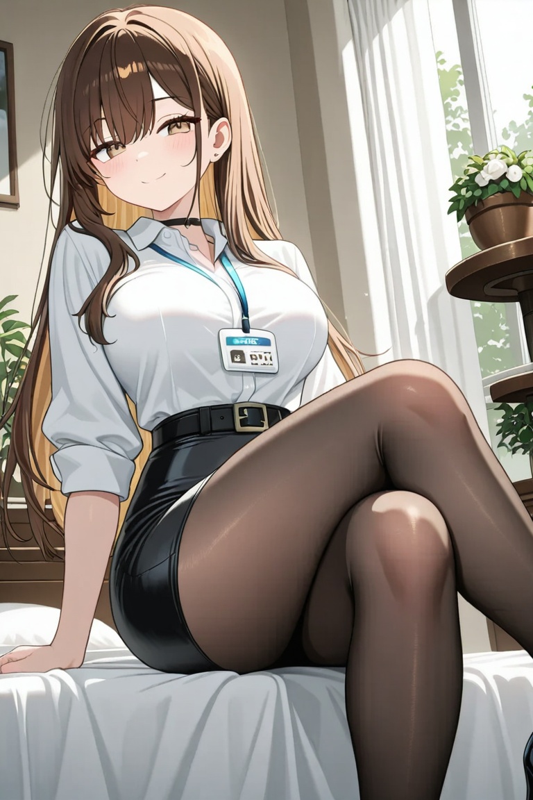 high heels,  Tight skirt,  black stockings on Tensor.Art