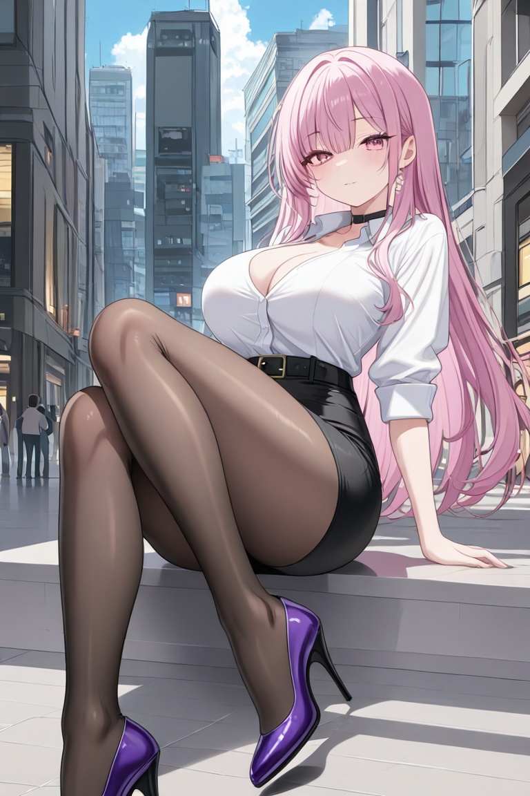 high heels,  Tight skirt,  black stockings on Tensor.Art